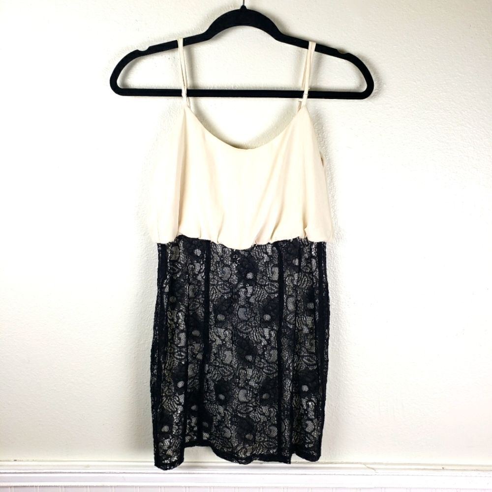 Women's Foreign Exchange Chiffon Black Lace Mini Dress Tunic Top Size Small